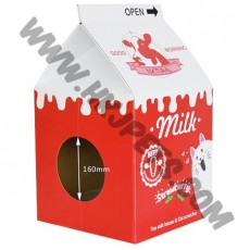 牛奶盒型貓屋 (33厘米x33厘米x55厘米，紅色)