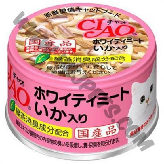 日本 CIAO 貓罐頭 白身吞拿魚加魷魚 (A-03，85克)