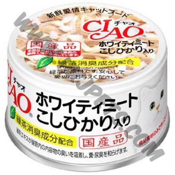 日本 CIAO 貓罐頭 白身吞拿魚加越光米 (A-04，85克)