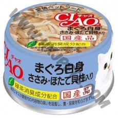 日本 CIAO 貓罐頭 白身吞拿魚加雞肉拼元貝 (A-83，85克)