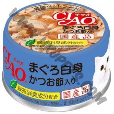 日本 CIAO 貓罐頭 白身吞拿魚拼木魚片 (A-85，85克)