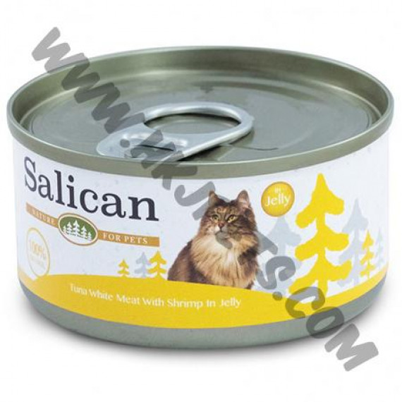 Salican 挪威森林 經典吞拿魚系列 貓罐 白肉吞拿魚拼鮮蝦配方 (啫喱) (黃，85克)