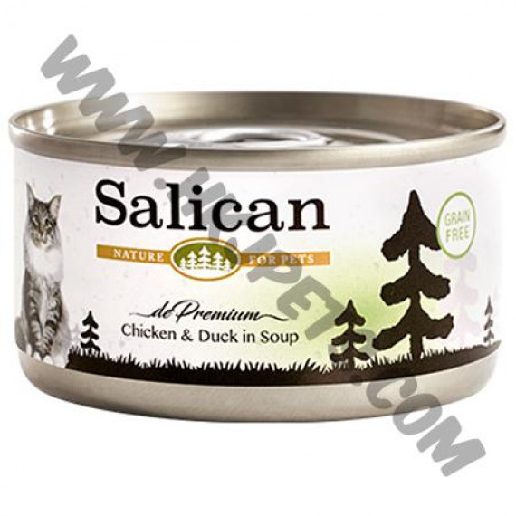 Salican 挪威森林 精選雞肉系列 貓罐 鮮雞肉拼鴨肉配方 (清湯) (淺綠，85克)