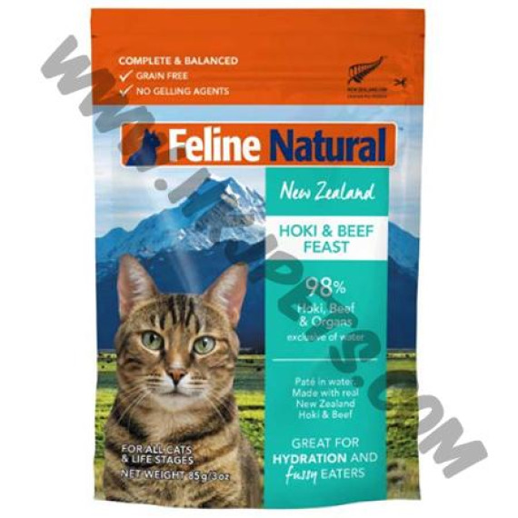 Feline Natural 貓軟包 牛肉及藍尖尾鱈魚配方 (85克) 